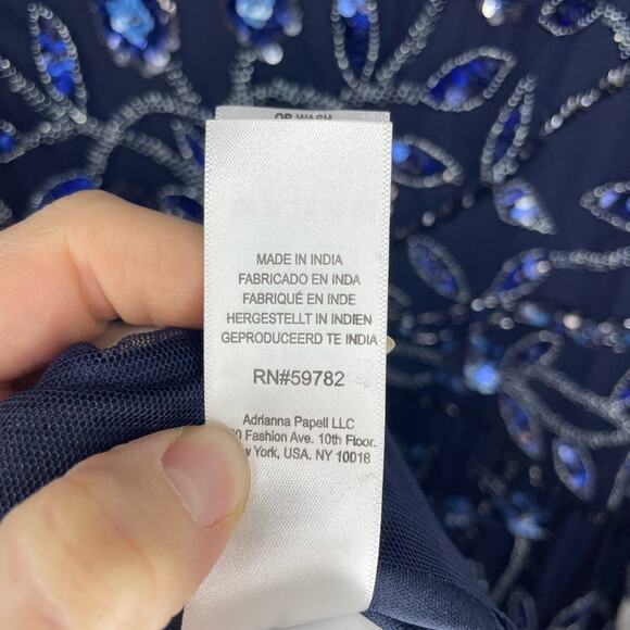 Aidan Mattox Sequined Beaded Long Sleeve Gown Navy Size 10 - Picture 11 of 15